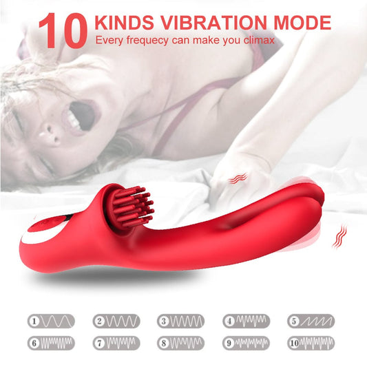 3 In 1 Clit Tickling G Spot Wiggling Dildo Vibrator