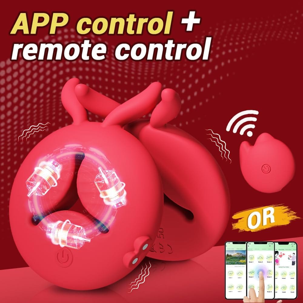Rabbit Vibrating Nipple Clamps BDSM Toy with APP & Remote Control