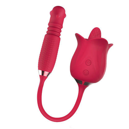 3-in-1 Blooming Sexy Pink Rose Toy Rotating Pearls Telescopic Tongue-licking Vibrator